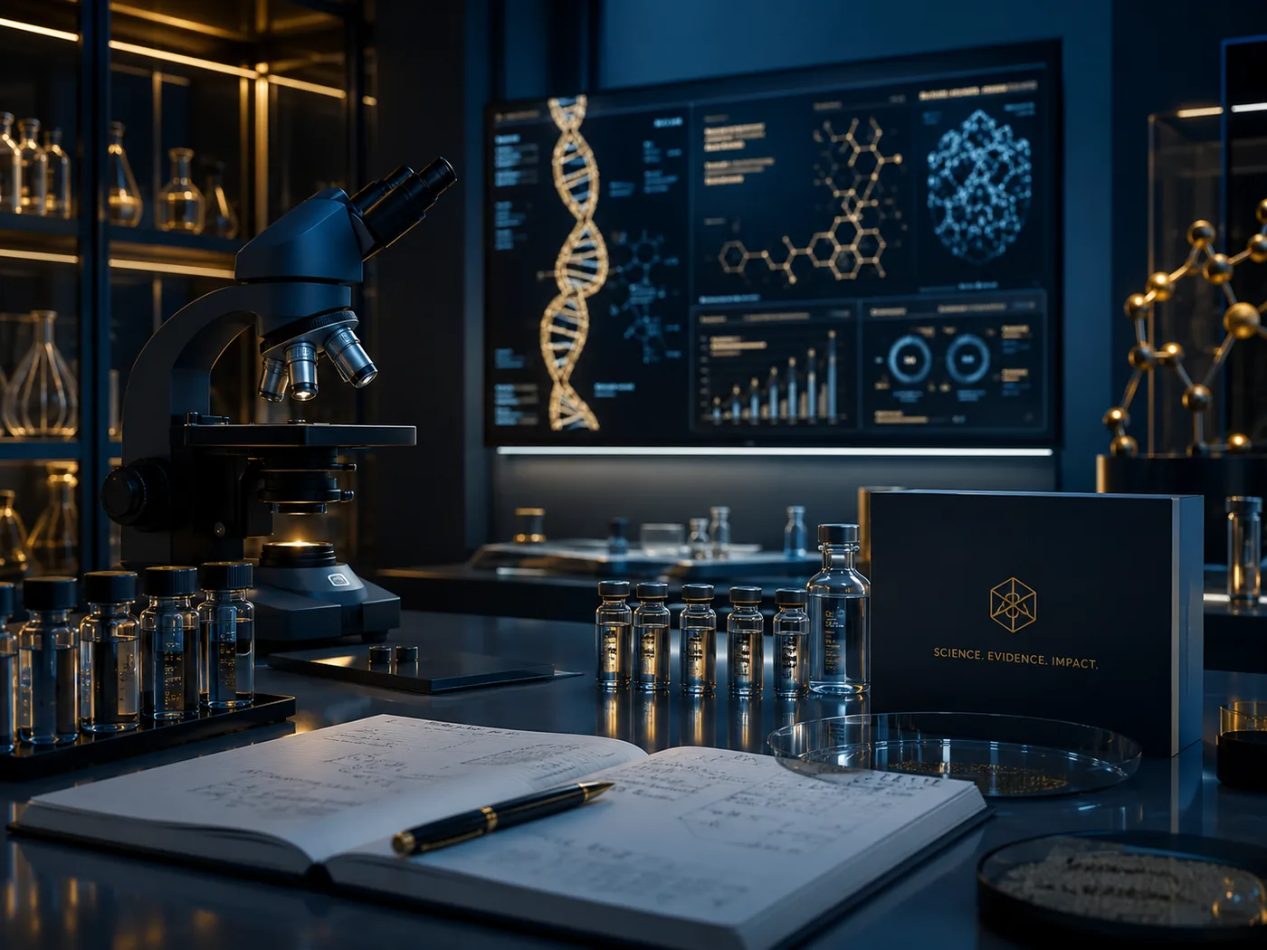 Bildmotiv aus der öffentlichen ZERION-Beyond-Website mit Mikroskop und wissenschaftlicher Forschungsvisualisierung